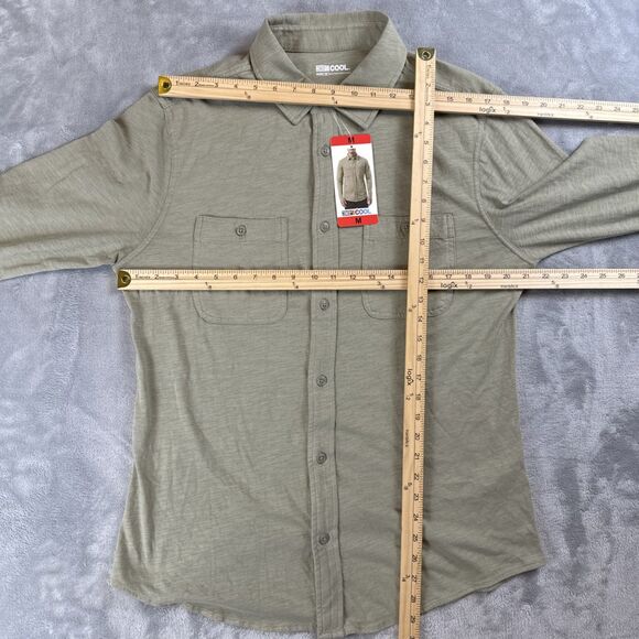 32 Degrees Cool Men's Green Button-Up Shirt Medium Long Sleeve Cotton NWT - Picture 4 of 8